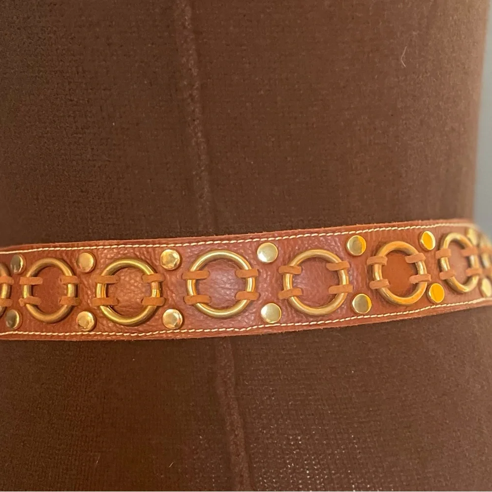 Coco Bianco Brown Leather Gold-Accent Ring Belt